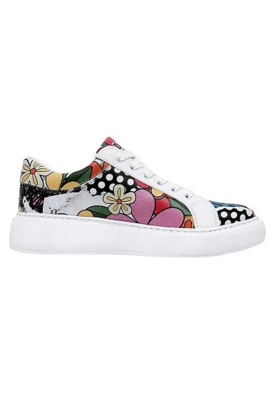 Femme Cuir Vegan Blanc Baskets - Creative Mess Motif - 