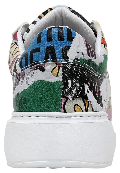 Femme Cuir Vegan Blanc Baskets - Creative Mess Motif - 