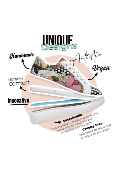 Femme Cuir Vegan Blanc Baskets - Creative Mess Motif - 