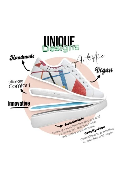 Femme Cuir Vegan Blanc Baskets - Crash of Neuron Motif - 