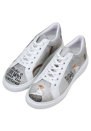 Femme Cuir Vegan Blanc Baskets - Rider Woman Motif - 