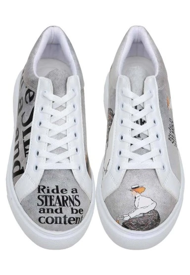 Femme Cuir Vegan Blanc Baskets - Rider Woman Motif - 