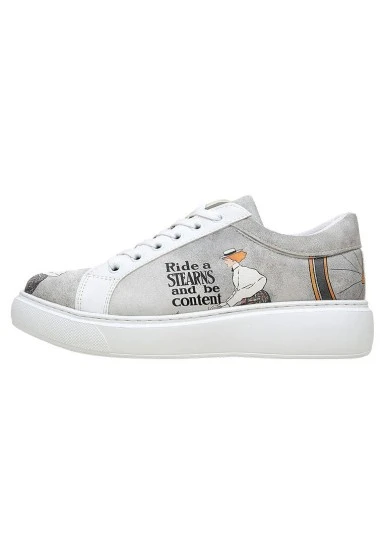 Femme Cuir Vegan Blanc Baskets - Rider Woman Motif - 
