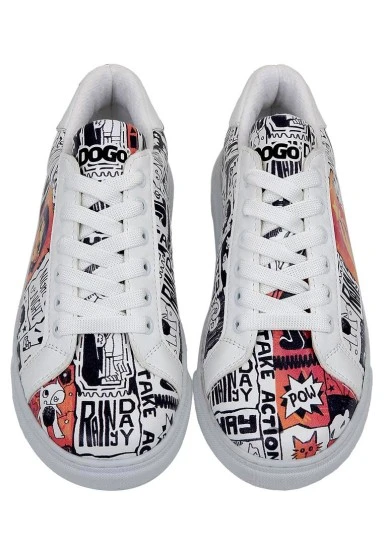 Femme Cuir Vegan Blanc Baskets - Star Girl Motif - 