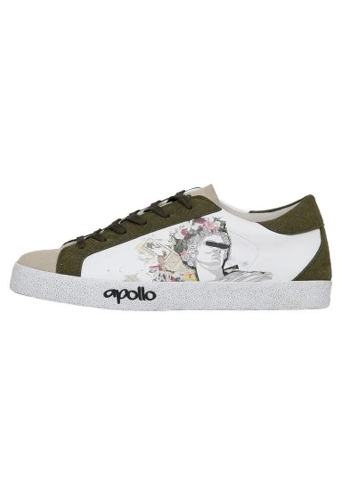 Femme Cuir Vegan Blanc Baskets - Apollo Motif - 