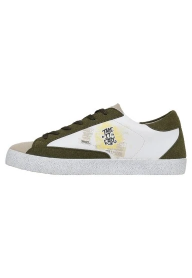 Femme Cuir Vegan Blanc Baskets - Apollo Motif - 