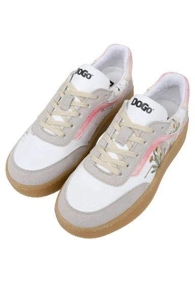 Femme Cuir Vegan Blanc Baskets - Botanical Notes Motif - 