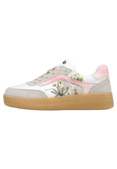 Femme Cuir Vegan Blanc Baskets - Botanical Notes Motif - 