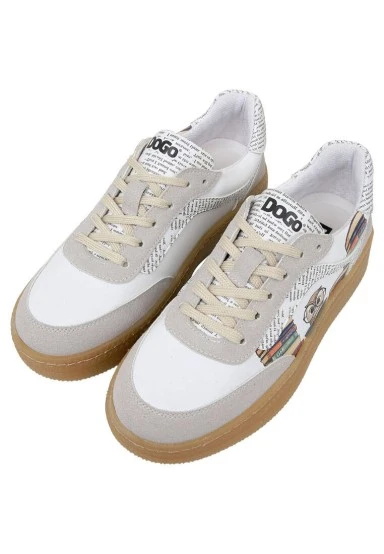 Femme Cuir Vegan Blanc Baskets - The Wise Owl Motif - 