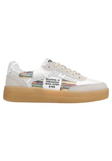 Femme Cuir Vegan Blanc Baskets - The Wise Owl Motif - 