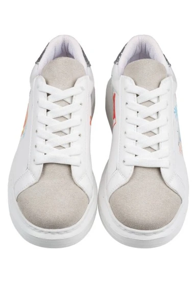 Femme Cuir Vegan Blanc Baskets - Travel Collage Motif - 