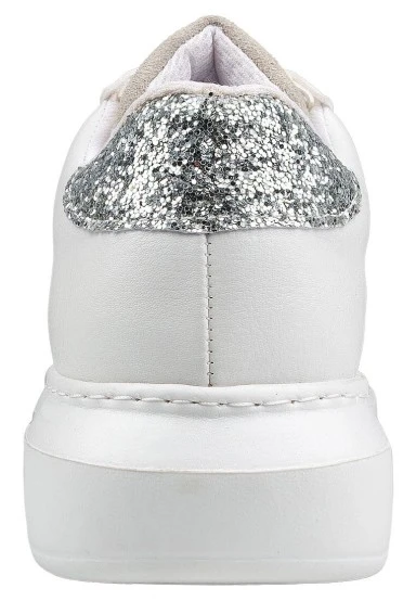Femme Cuir Vegan Blanc Baskets - Travel Collage Motif - 