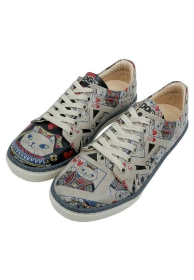 Femme Cuir Vegan Blanc Baskets - Queen of Meows Motif - 