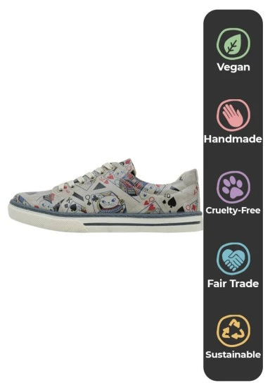 Femme Cuir Vegan Blanc Baskets - Queen of Meows Motif - 