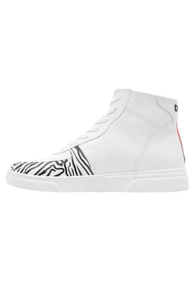 Femme Cuir Vegan Blanc Baskets Hautes - Edvard Munch The Scream Muse Motif - 