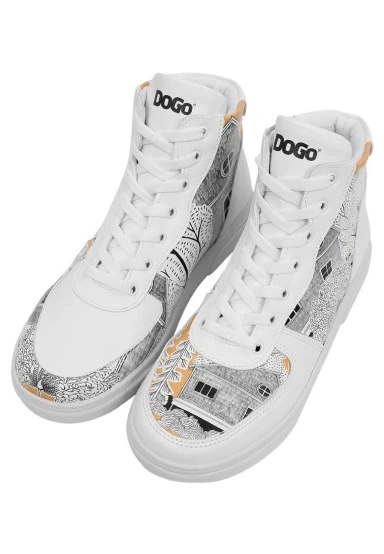 Femme Cuir Vegan Blanc Baskets Hautes - There You Are Motif - 