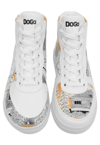 Femme Cuir Vegan Blanc Baskets Hautes - There You Are Motif - 