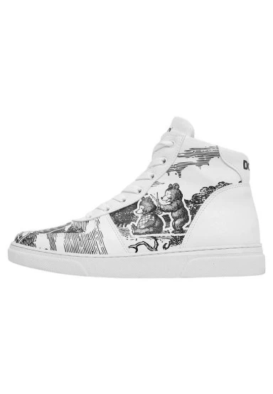 Femme Cuir Vegan Blanc Baskets Hautes - Trust Me Buddy Motif - 