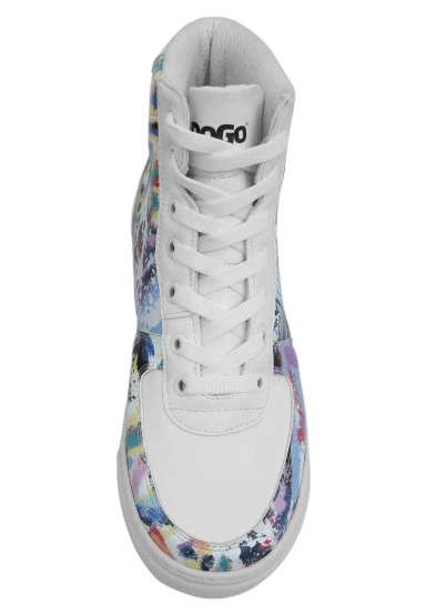 Femme Cuir Vegan Blanc Baskets Hautes - New York State of Mind Motif - 