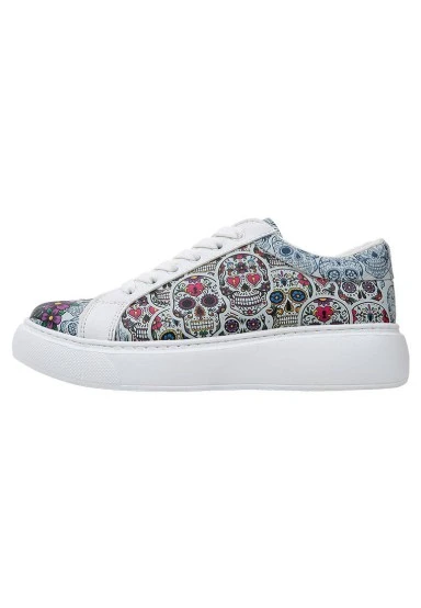 Femme Cuir Vegan Blanc Baskets - Remembrance Of Frida Kahlo Motif - 