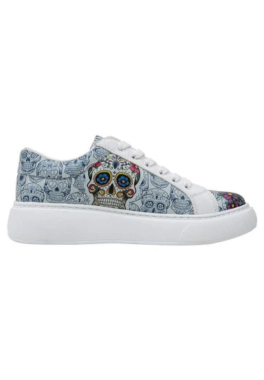 Femme Cuir Vegan Blanc Baskets - Remembrance Of Frida Kahlo Motif - 
