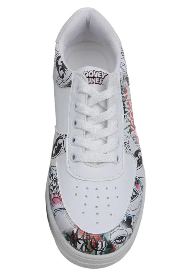 Femme Cuir Vegan Blanc Baskets - Warner Bros Marvin the Martian Stencil Motif - 