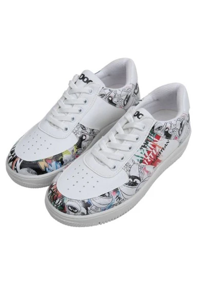 Femme Cuir Vegan Blanc Baskets - Warner Bros Marvin the Martian Stencil Motif - 