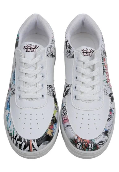 Femme Cuir Vegan Blanc Baskets - Warner Bros Marvin the Martian Stencil Motif - 