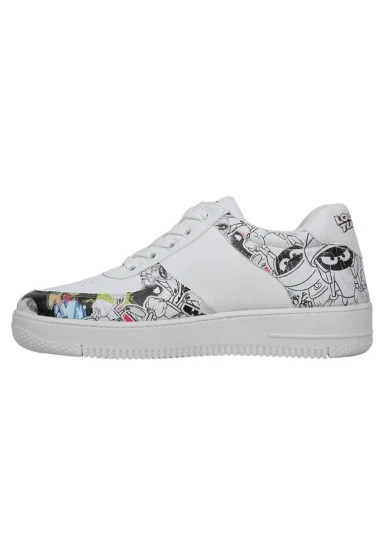Femme Cuir Vegan Blanc Baskets - Warner Bros Marvin the Martian Stencil Motif - 