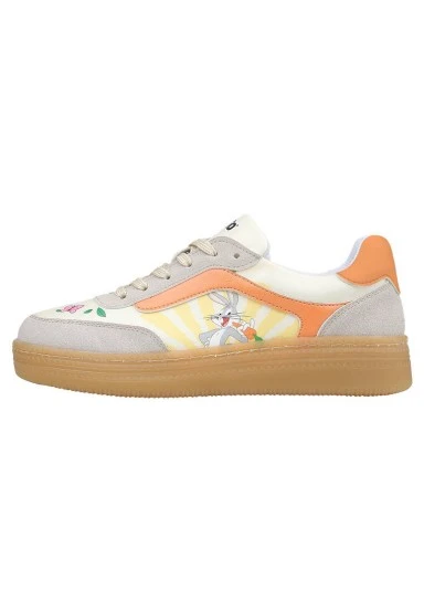 Femme Cuir Vegan Blanc Baskets - Warner Bros Looney Tunes Bugs Bunny Hop into Nature Motif - 