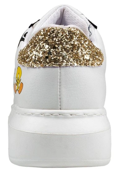 Femme Cuir Vegan Blanc Baskets - Warner Bros Bugs Bunny Looney Tunes Chasing Tunes Motif - 