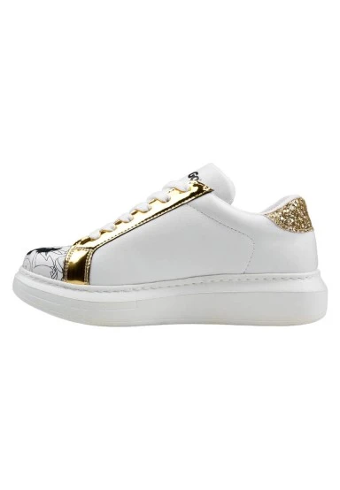 Femme Cuir Vegan Blanc Baskets - Warner Bros Bugs Bunny Looney Tunes Chasing Tunes Motif - 