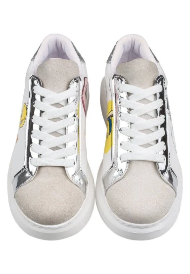 Femme Cuir Vegan Blanc Baskets - Warner Bros Tweety Sylvester Puddy Tat Motif - 
