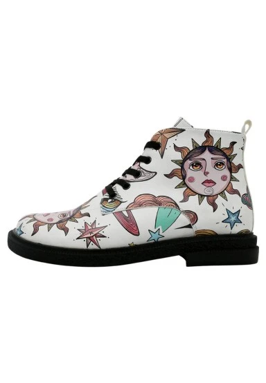 Femme Cuir Vegan Blanc Bottines - Dreams for Dreamers Motif - 