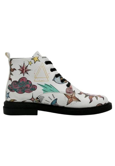 Femme Cuir Vegan Blanc Bottines - Dreams for Dreamers Motif - 