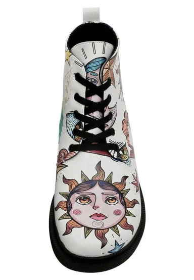 Femme Cuir Vegan Blanc Bottines - Dreams for Dreamers Motif - 