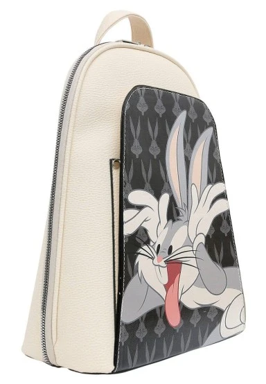 Femme Cuir Vegan Blanc Sac à dos - Warner Bros Looney Tunes Playful Bugs Motif - 