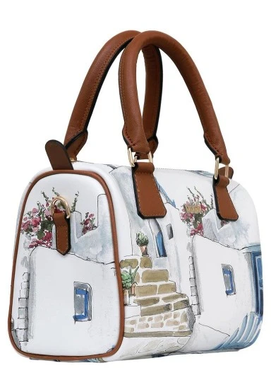 Femme Cuir Vegan Blanc Sac à Main - Paper Flower Motif - 