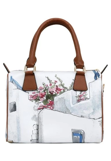 Femme Cuir Vegan Blanc Sac à Main - Paper Flower Motif - 