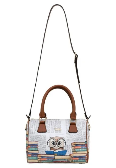 Femme Cuir Vegan Blanc Sac à Main - The Wise Owl Motif - 