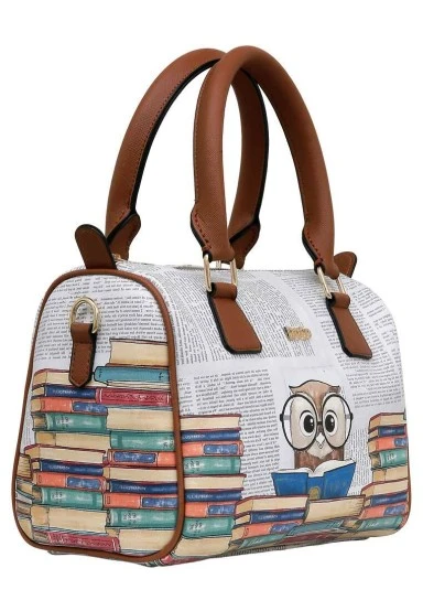 Femme Cuir Vegan Blanc Sac à Main - The Wise Owl Motif - 