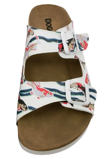 Femme Cuir Vegan Blanc Sandales - Koi World Motif - 