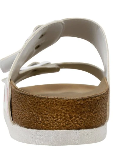 Femme Cuir Vegan Blanc Sandales - Koi World Motif - 