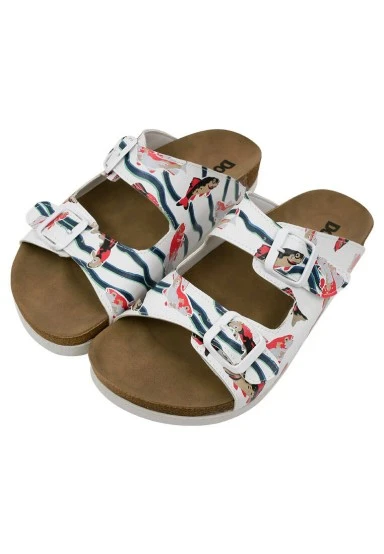 Femme Cuir Vegan Blanc Sandales - Koi World Motif - 
