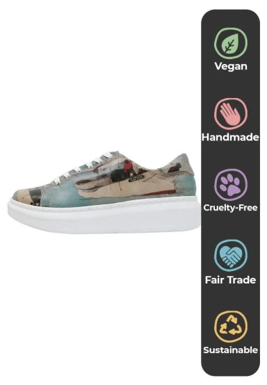 Femme Cuir Vegan Bleu Baskets - Hey Sailor Motif - 