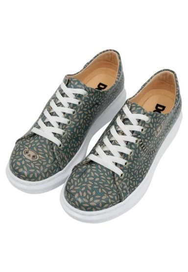 Femme Cuir Vegan Bleu Baskets - Lemur Motif - 
