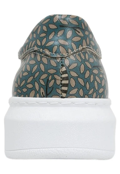 Femme Cuir Vegan Bleu Baskets - Lemur Motif - 