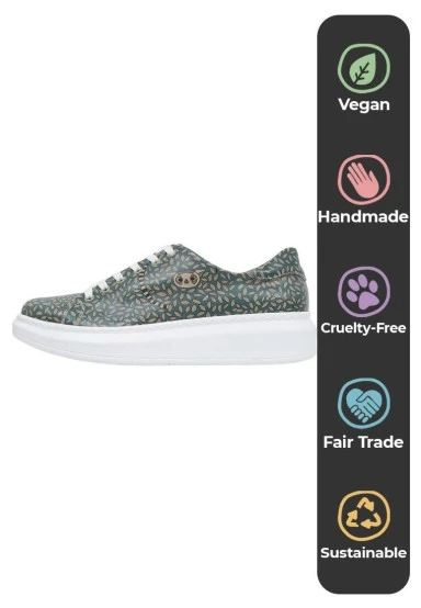 Femme Cuir Vegan Bleu Baskets - Lemur Motif - 