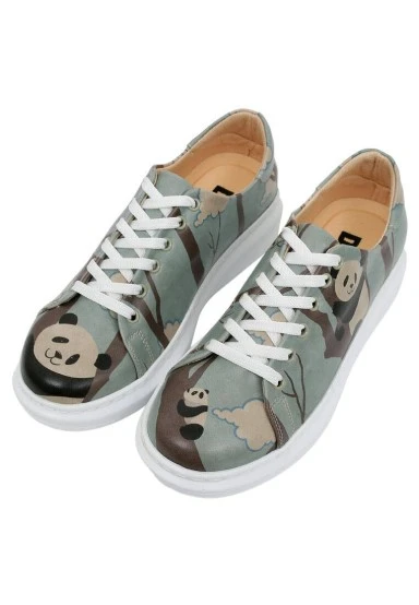 Femme Cuir Vegan Bleu Baskets - Panda Hug Motif - 
