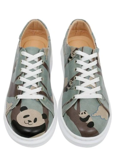 Femme Cuir Vegan Bleu Baskets - Panda Hug Motif - 